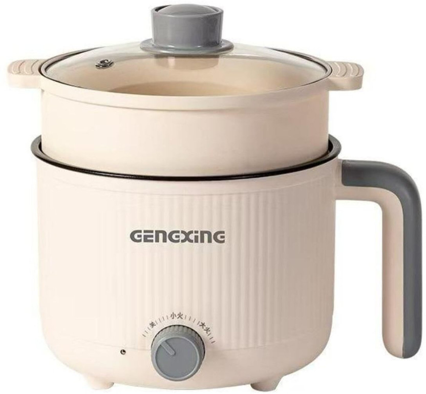 NowExp 1.8L Multipurpose Electric Cooker with Steamer - Non-Stick Mini Hot Pot Rice Cooker, Deep Fryer, Travel Cooker, Food Steamer, Air Fryer(1.8 L, Cream, GREAY)