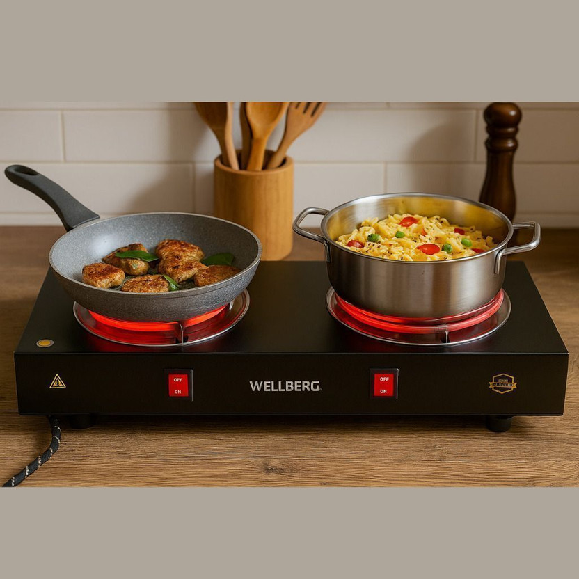 Wellberg Wellberg Double Coil Electric Stove | Heavy Iron Body | Easy to Use with ON/OFF Knobs Electric Cooking Heater(2 Burner) - Flipkart Deal