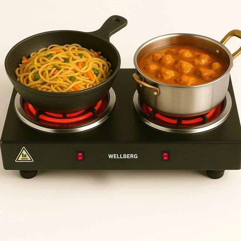 Wellberg Double Burner Electric Stove | Heavy-Duty Coil Hot Plate for Fast, Safe Cooking Electric Cooking Heater(2 Burner)