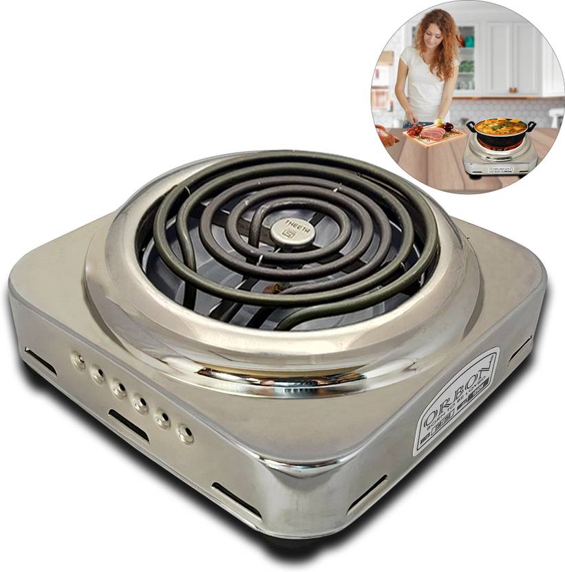 Orbon 1250 Watt Square Silver Chrome Electric G Coil Cooking Stove