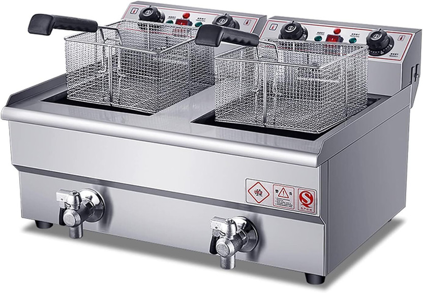 KHUSHI UDYOG Commercial Dual Tank Electric Deep Fryer, Stainless Steel, with Frying Baskets 24 L Electric Deep Fryer