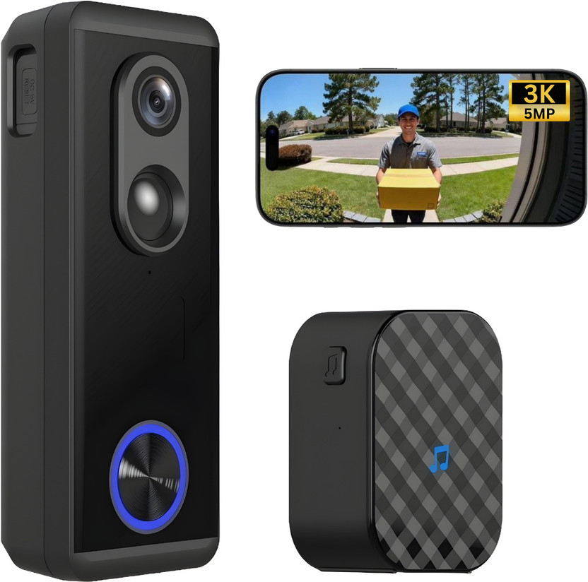 Delitech Smart Home 5MP Smart Wireless Video Doorbell | AI Motion Detection | Real-Time Notification Video Door Phone(Wireless Both Way)