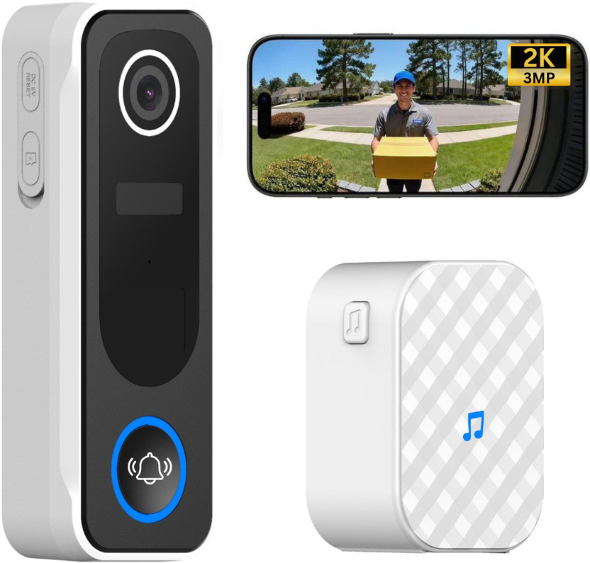 Delitech Smart Home 2k Smart Wireless Video Doorbell | AI Motion Detection | Real-Time Notification Video Door Phone(Wireless Both Way)