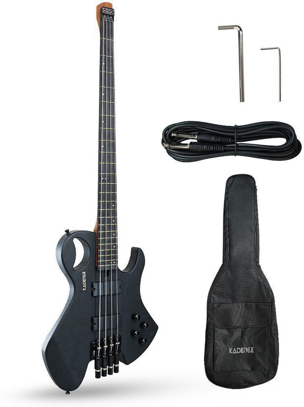 KADENCE Headless Premium Electric Bass 4-String Designer Cutout Solid Body Electric Guitar(Matt Black)