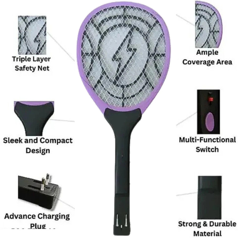 RAJREKHA Heavy Duty Mosquito Killer Bat + Charging Cable of Racket Electric Insect Killer Electric Insect Killer Indoor(Fly Swatter)