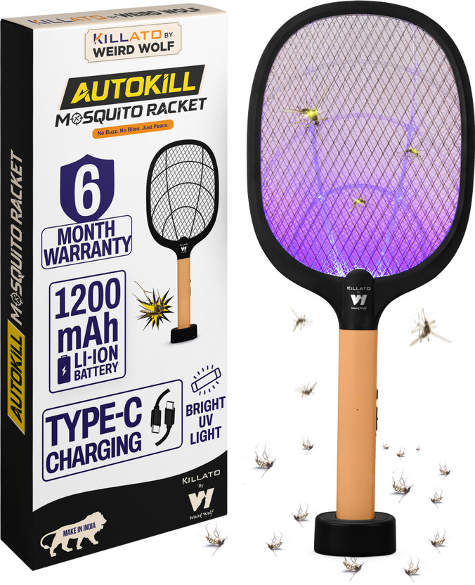 Killato by Weird Wolf 2 in 1 UV Light Mosquito Bat Racket with Base Stand Rechargeable Electric Insect Killer Indoor, Outdoor(Bat)