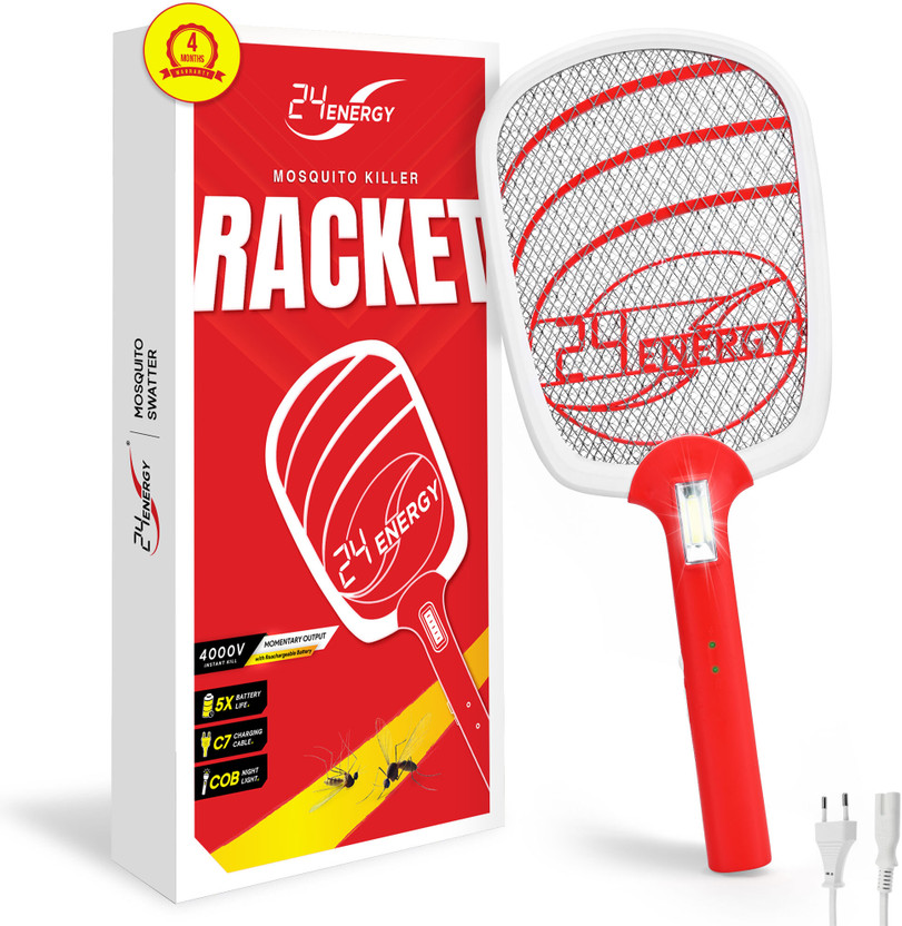 24 ENERGY Premium Mosquito Racket with pest attracting COB lamp | Free Warranty & Cable Electric Insect Killer Indoor, Outdoor(Bat)