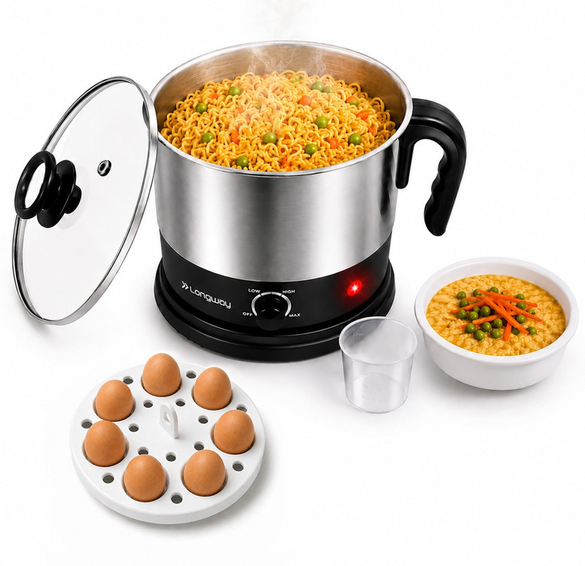 Longway Handy Multi Cooker Electric Kettle(1.5 L, Silver,Black)