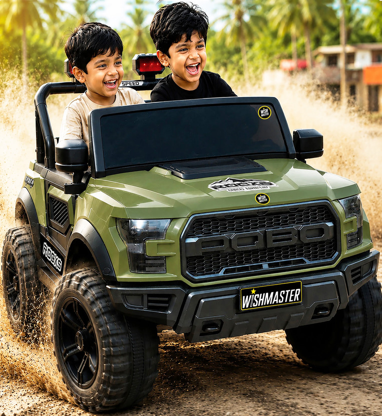Wishmaster Kids 4 Motor Electric Battery Car With Baby Driving + Parents Remote To Control Jeep Battery Operated Ride On(Green)