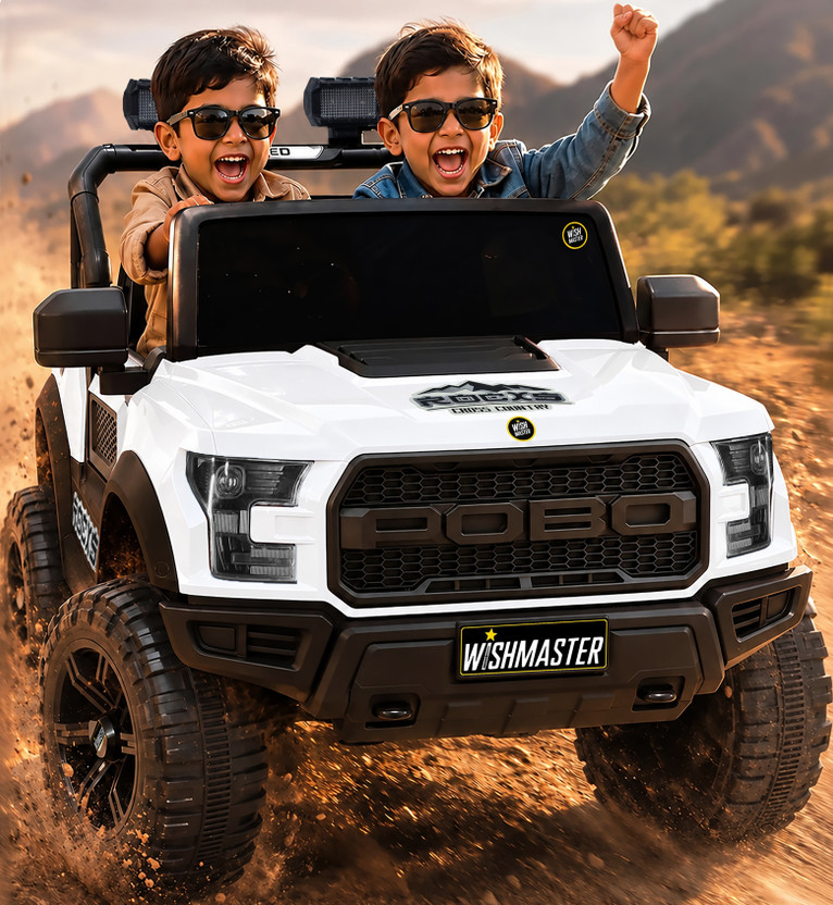 Wishmaster Wishmaster Kids Driving POBO 4x4 Car For 1-8 Years Manual Drive + Remote Control Big Jeep Battery Operated Ride On(White) - Flipkart Deal