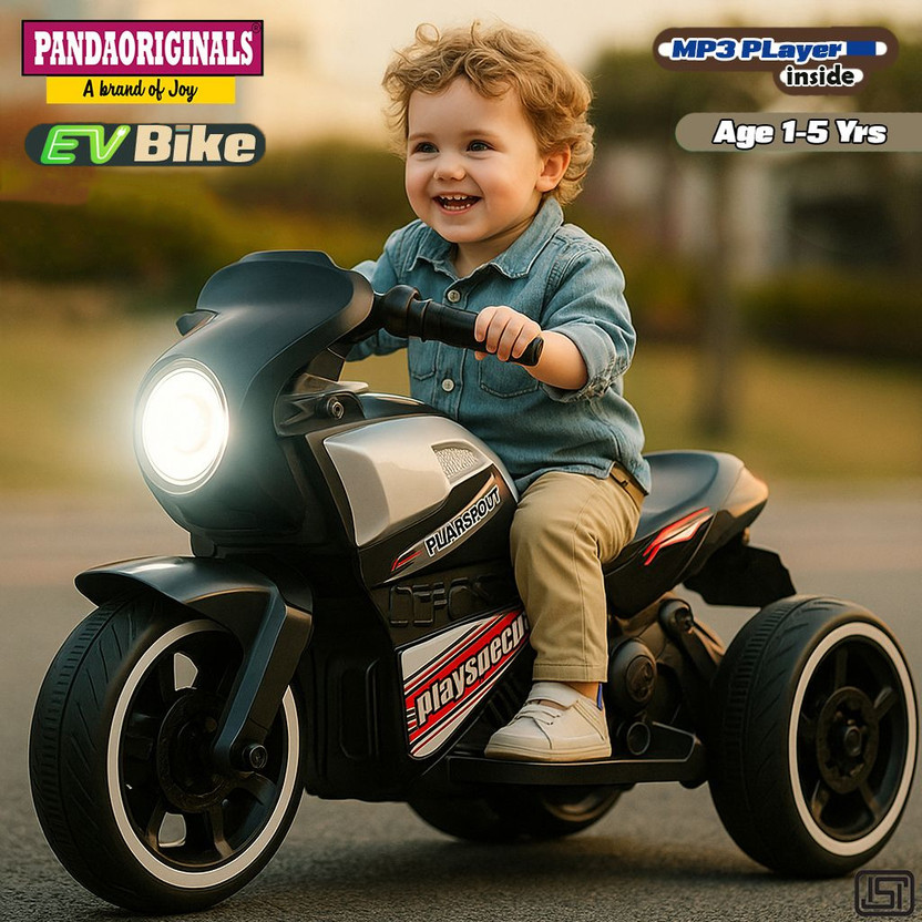 Pandaoriginals Ninja Ev With Music And Lights, Forward and Backward Gear, Built in MP3 player Bike Battery Operated Ride On(Black)