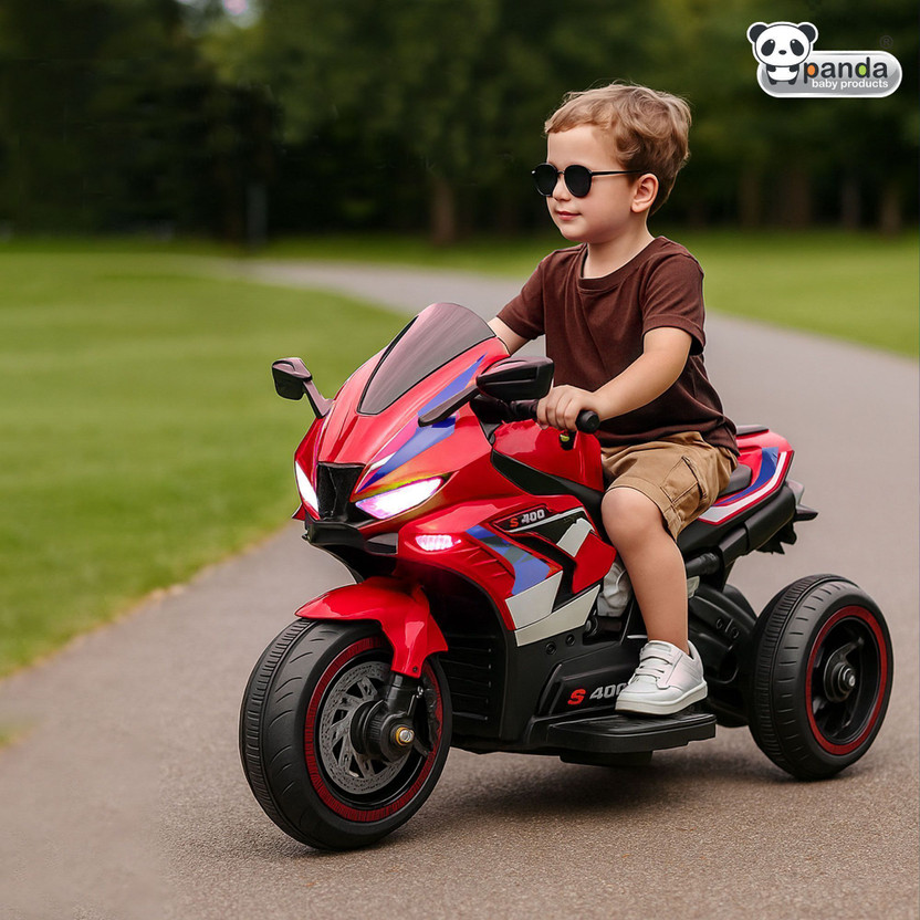 PANDA BABY PRODUCTS S400 6W Ride-On Bike for Kids with Dual Seating, Pedal & Bluetooth Music Bike Battery Operated Ride On(Red)