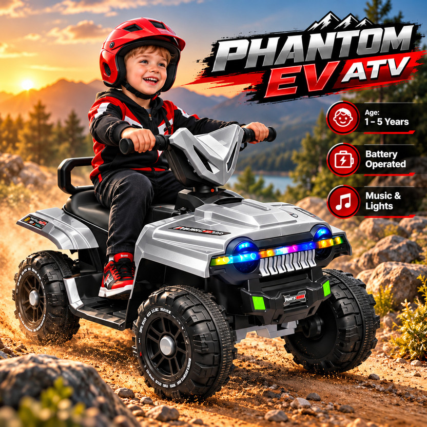 Pandaoriginals Pandaoriginals Falcon Atv Ev Music & Lights, Forward and Backward Gear, Built in MP3 player Car Battery Operated Ride On(Silver) - Flipkart Deal