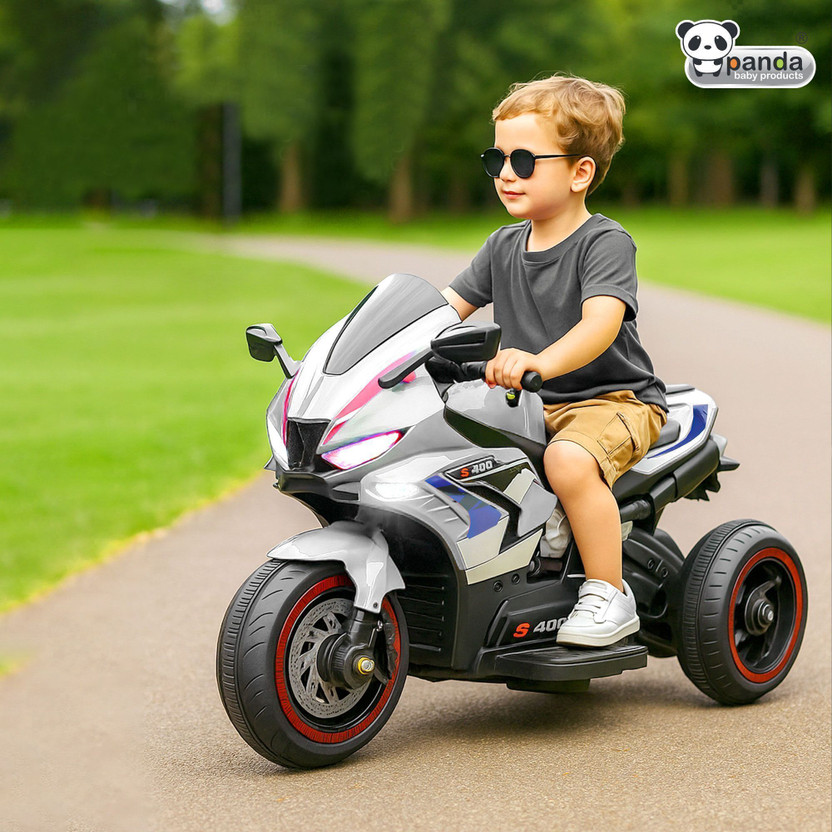 PANDA BABY PRODUCTS S400 6W Ride-On Bike for Kids with Dual Seating, Pedal & Bluetooth Music Bike Battery Operated Ride On(White)