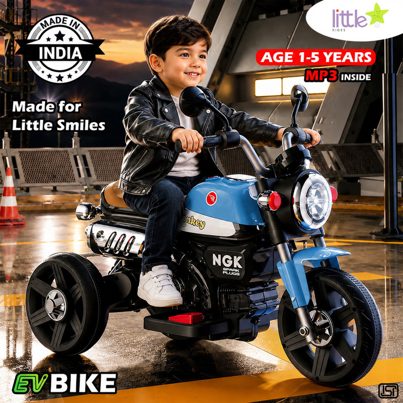 LITTLE RIDES Battery Operated Bike for Kids with Foot Accelerator & Music with LED Light Bike Battery Operated Ride On(Blue)