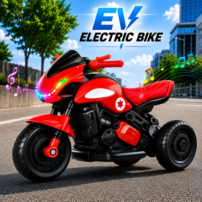 Little Olive Kids Battery Operated Ride On Bike | LED Lights | Music | Foot Accelerator Rideons & Wagons Battery Operated Ride On(Red, Black, Silver)