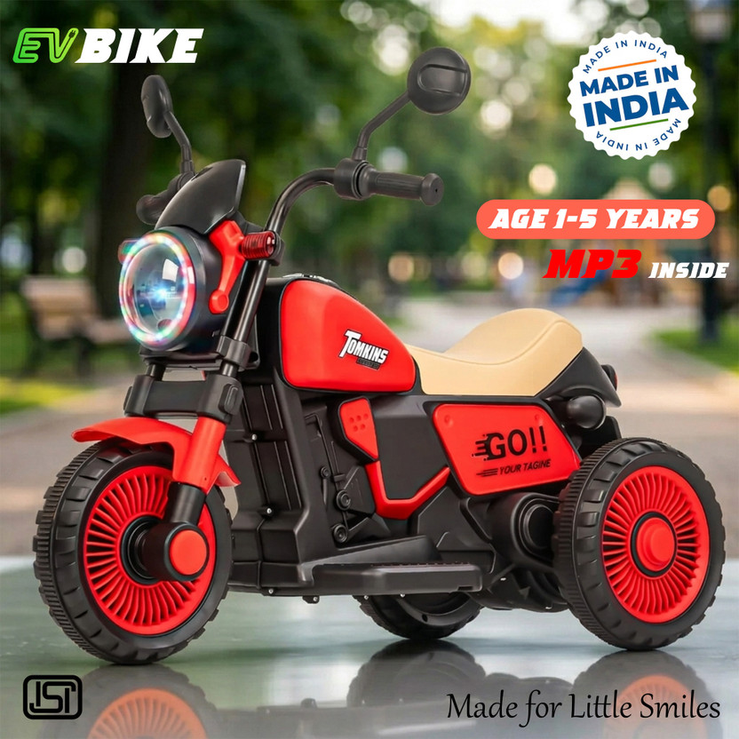 LITTLE LITTLE RIDES Battery Operated Bike for Kids with Foot Accelerator & Music with LED Light Bike Battery Operated Ride On(Red, Black) - Flipkart Deal