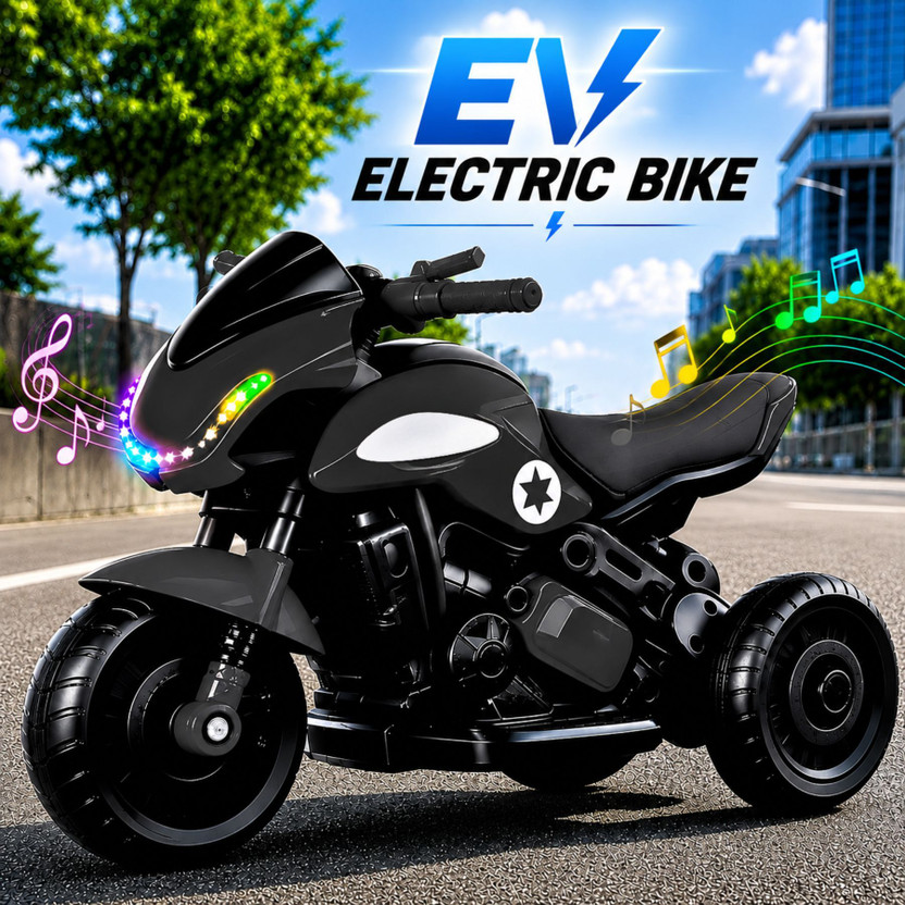 Little Olive Kids Battery Operated Ride On Bike | LED Lights | Music | Foot Accelerator Rideons & Wagons Battery Operated Ride On(Black, White, Silver)