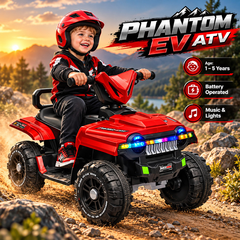 Pandaoriginals Falcon Ev Atv Music & Lights, Forward and Backward Gear, Built in MP3 player Car Battery Operated Ride On(Red)