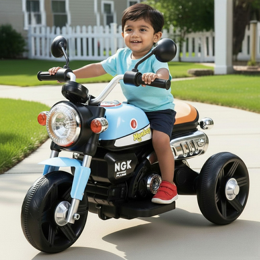 LITTLE RIDES Battery Operated Bike for Kids with Foot Accelerator & Music with LED Light Bike Battery Operated Ride On(Blue)