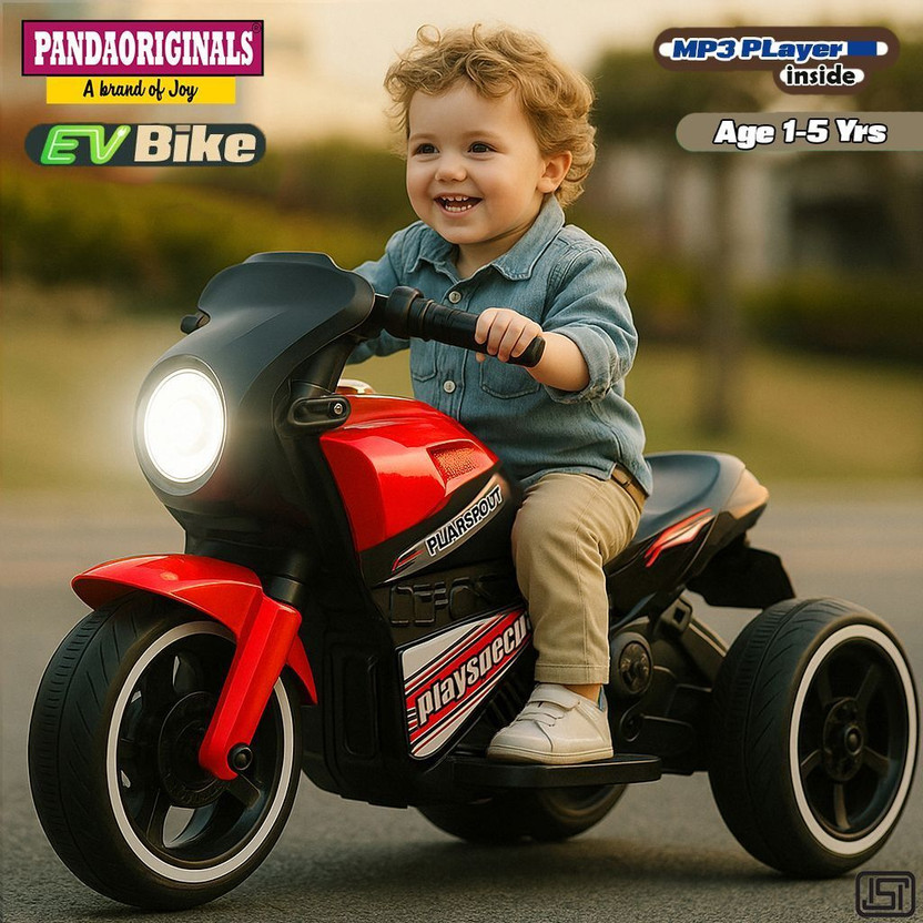 Pandaoriginals Ninja Ev With Music And Lights, Forward and Backward Gear, Built in MP3 player Bike Battery Operated Ride On(Maroon)