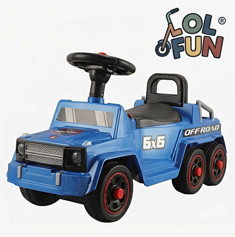 LOL-FUN 6x6 Off-Road Manual Push Ride-On Jeep with Music & LED Lights for Kids Jeep Non Battery Operated Ride On(Blue)