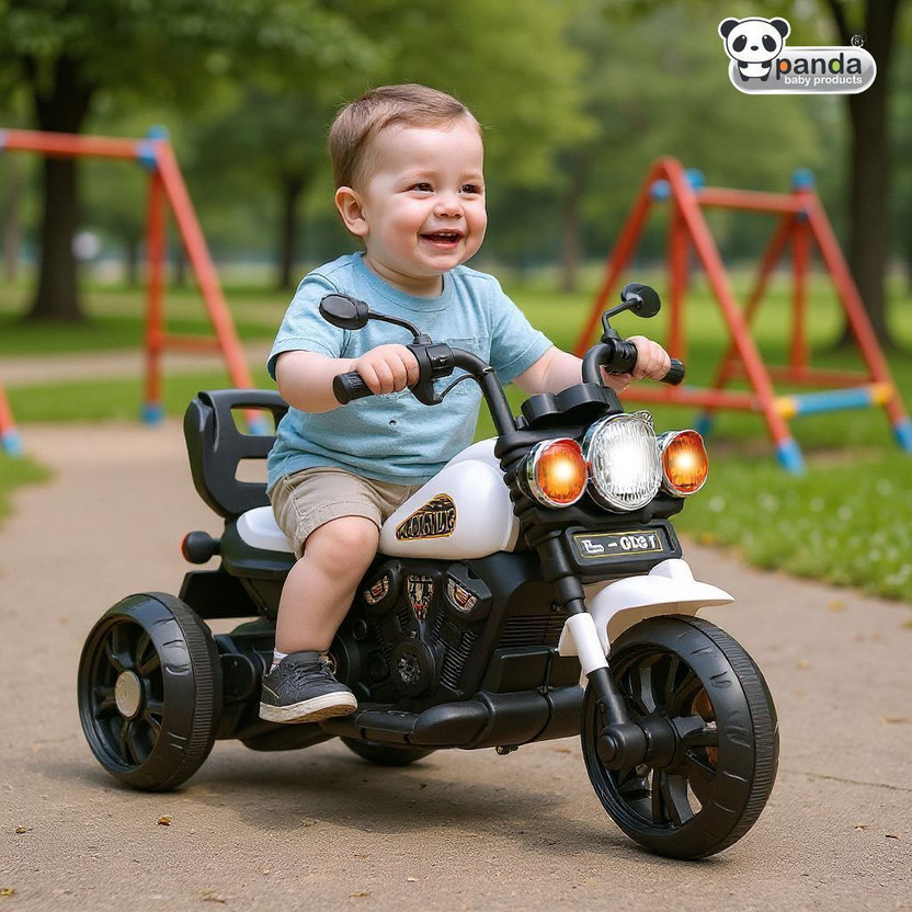 PANDA BABY PRODUCTS Goldving 3-Wheel Electric Bike with Music, Lights Bike Battery Operated Ride On(White)