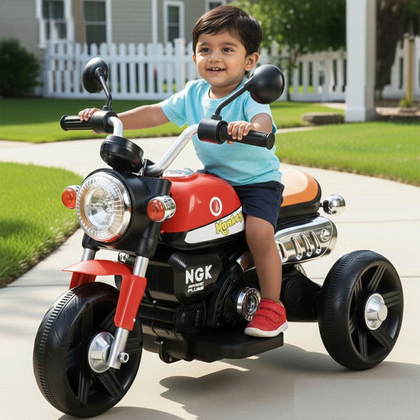 LITTLE RIDES Battery Operated Bike for Kids with Foot Accelerator & Music with LED Light Bike Battery Operated Ride On(Red)