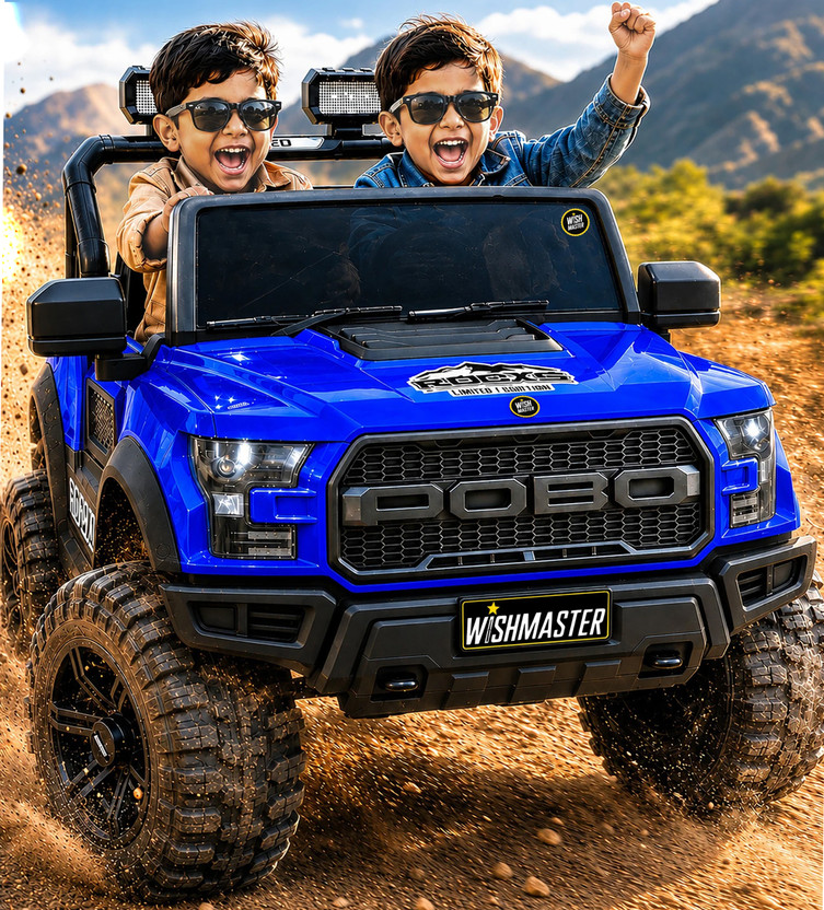 Wishmaster 4x4 Pobo Kids Driving Car With Remote , Mobile App + Manual Drive Jeep Battery Operated Ride On(Blue)