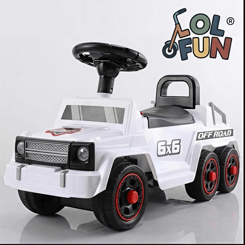 LOL-FUN 6x6 Off-Road Manual Push Ride-On Jeep with Music & LED Lights for Kids Jeep Non Battery Operated Ride On(White)