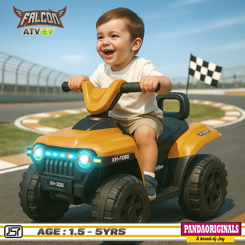 Pandaoriginals Falcon Atv Ev Music & Lights, Forward and Backward Gear, Built in MP3 player Car Battery Operated Ride On(Gold)