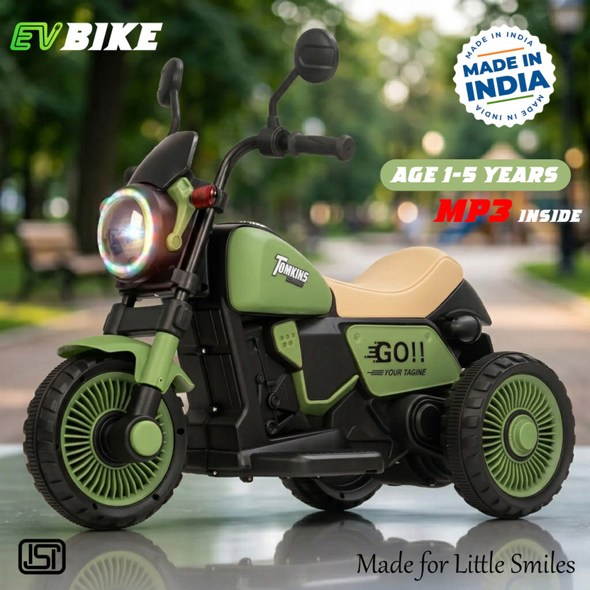 LITTLE RIDES Battery Operated Harley Bike for Kids Foot Accelerator & Music with LED Light Bike Battery Operated Ride On(Green, Black)