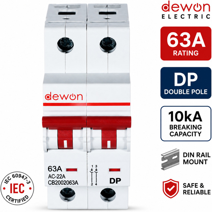 Dewon Electric Double Pole Isolator Switch DIN Rail Mount 240V AC 63A MCB(2)
