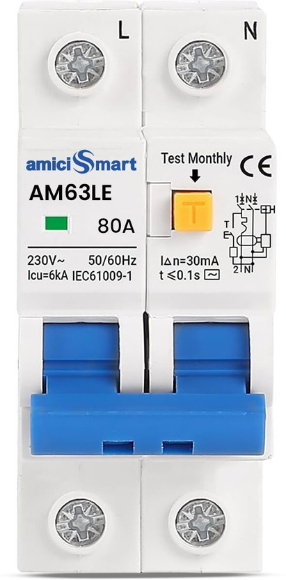 amiciSmart 80A Leakage Circuit Breaker for Home & Industrial Protection (230V) MCB(2)