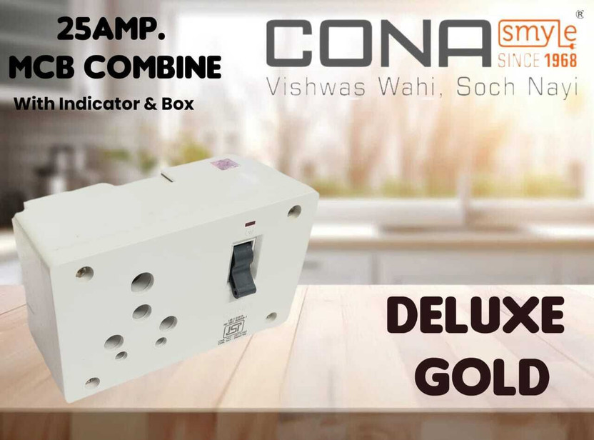 CONA Smyle 2253 25A Polycarbonate MCB Switch Socket Combined Unit with Box 25 Amp. MCB Combine [ With Indicator & BOX ] MCB(1)