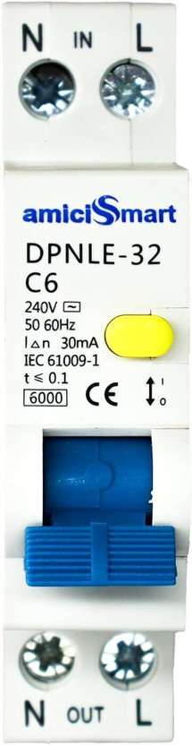 amiciSmart 6A RCBO, Single Module 220V Residual Current Circuit Breaker with Over Current, Short-Circuit and Leakage Protection, Shock Proof MCB(1)