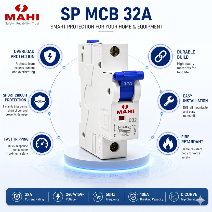 Jobber 32A SP MCB Single Pole C Curve 10kA 240V Circuit Breaker SP 32Amp MCB-1 MCB(1)