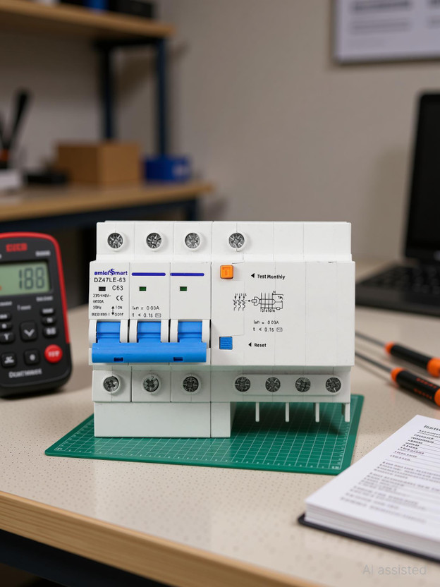 amiciSmart RCCBO 63A 3-Phase Circuit Breaker with Leakage Protection and Din Rail Mount AS_DZ47LE-63 MCB(4)