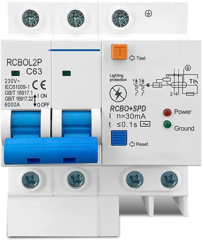 Quick Sense 63A Double Pole MCB Circuit Breaker with Earth Leakage Protectio Pole Overload and Short Circuit Safety Switch MCB(2)