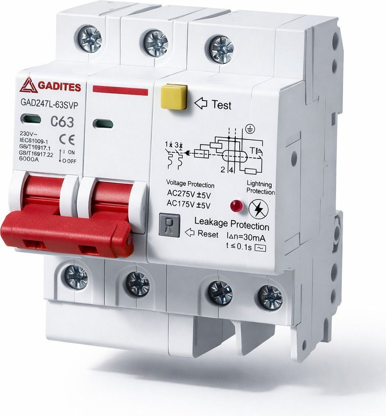 GADITES GADITES 63 Amp 6-in-1 Electrical Protection Device | Leakage 30mA,Overload Short Circuit, Over/Under Voltage, Lightning DIN Rail Switch MCB(2) - Flipkart Deal