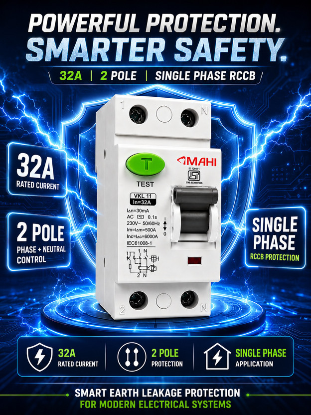 Jobber 32A DP RCCB 30mA Double Pole Single Phase RCCB Safety Circuit Breaker 30mA Leakage Trip 32A Double Pole RCCB DIN Rail Mount with Test Button MCB(2)