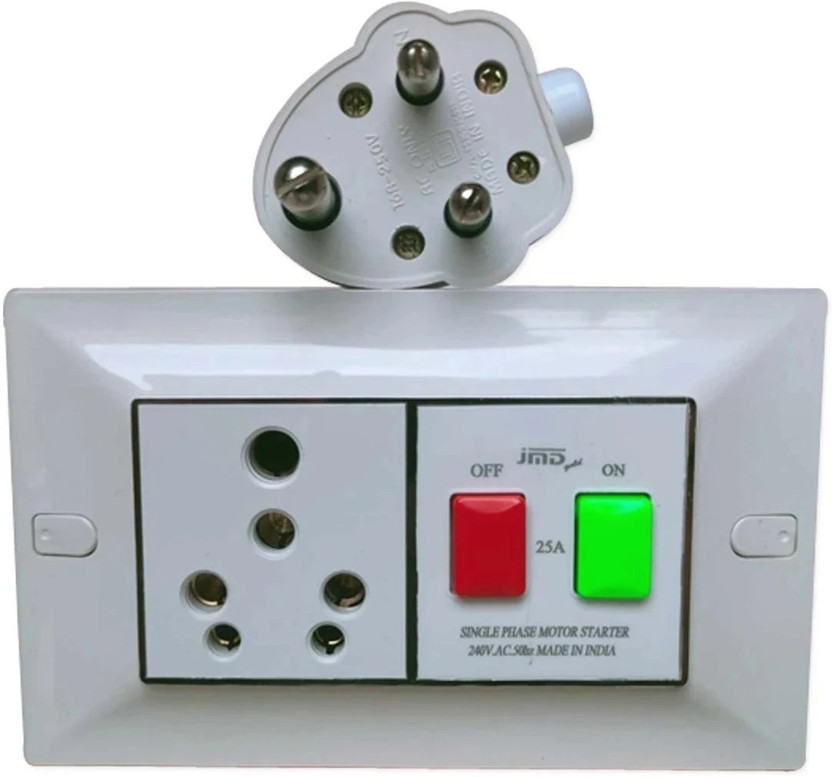 jmD Gold Power AC Box 25A/240W With Motor Starter Switch Plug & Socket Unbreakable AC BOX 3034 MCB(1)