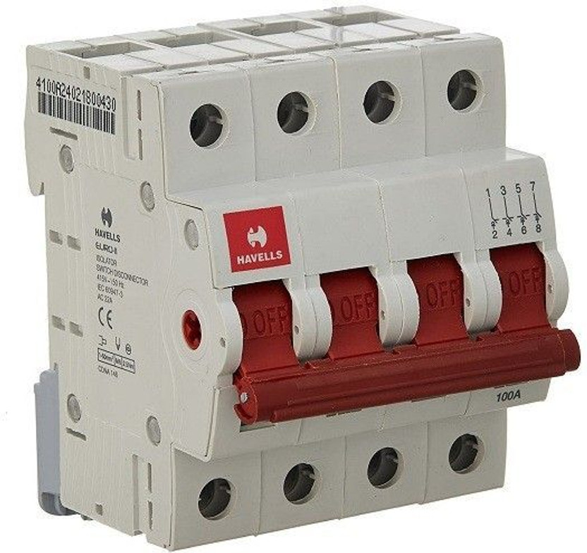 HAVELLS DHMGIFPX100 PVC Plastic 100A FP Switch Disconnector Euro 2 (White,Pack of 1) DHMGIFPX100-PK1 MCB(4)