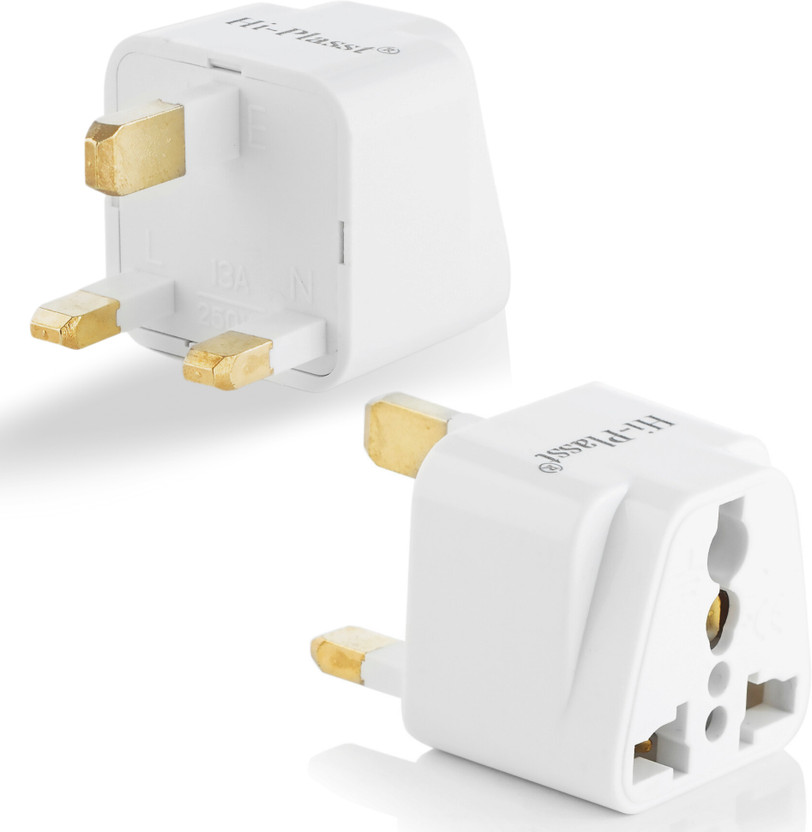 HI-PLASST India to UK Converter Flat Pin Converter Socket Perfect for Laptop, Camera Plug Converter for UK, UAE, London, Singapore, Taiwan, Ireland, etc(Type-G, 1pc Pack) Three Pin Plug(White)