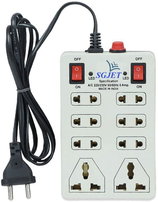 SGJET 8 SOCKET 2 SWITCHES MINI STRIP EXTENSION CORD/ EXTENSION BOARD 8  Socket Extension Boards(White, 2 m)