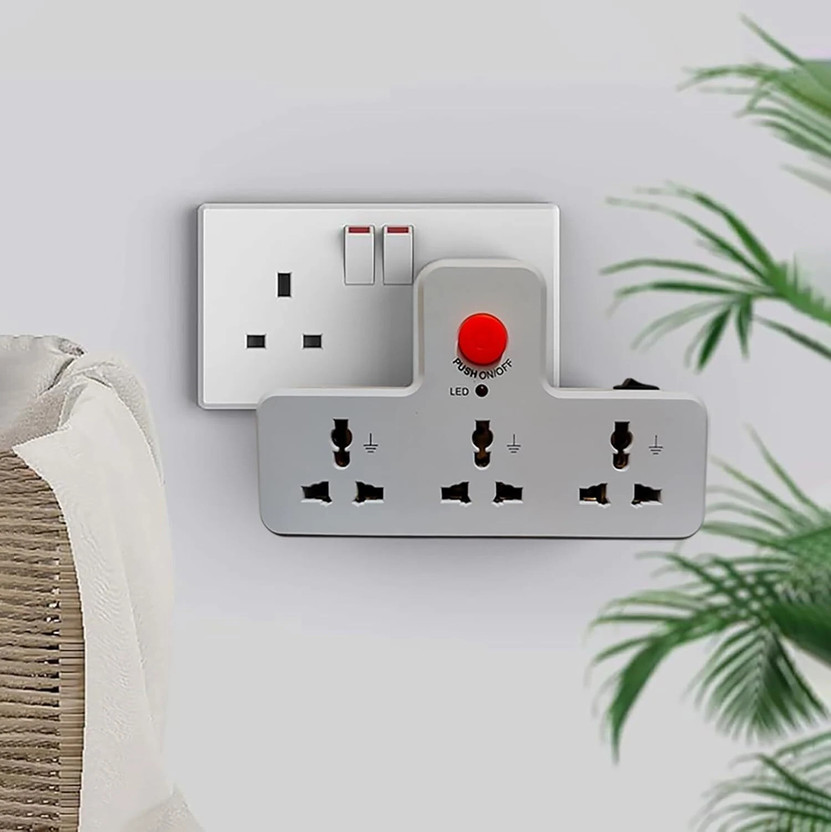 wroughton wroughton 3-Way UK Multi Plug Travel Adapter with LED Night Lamp Universal Socket Three Pin Plug(White) - Flipkart Deal