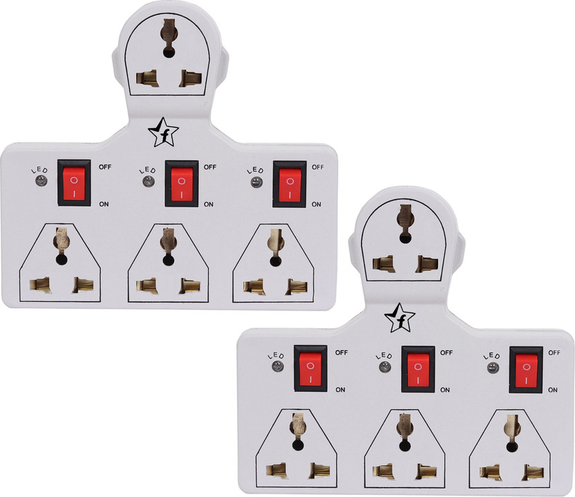 Flipkart SmartBuy 4 UNIVERSAL SOCKET 3 SWITCH MULTI PLUG EXTENSION SOCKET(PACK of 2) 6 A Three Pin Socket