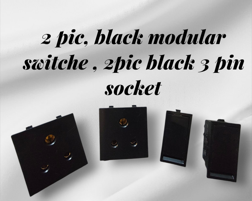 SARA modular black switch /6amp 3pin black socket (4pic pack) 6 A Three Pin Socket
