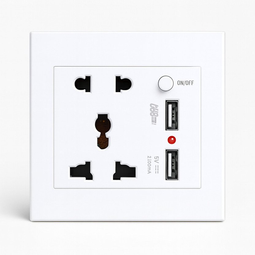 Harsehaj Harsehaj Products White 2.1A 2 USB Ports Wall Socket Charger Power Panel - 13A 5 Outlet Switch 2.1 A Two Pin Socket - Flipkart Deal