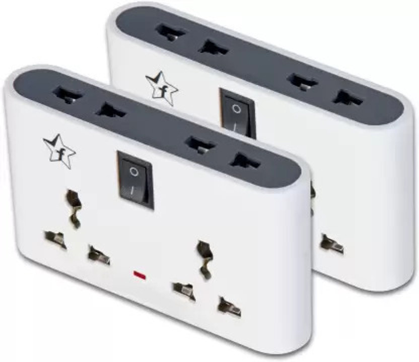 Flipkart SmartBuy 4+1 Multiplug Extension Board|Universal Sockets and 1 Switches (White_Pack of 2) 6 A Three Pin Socket